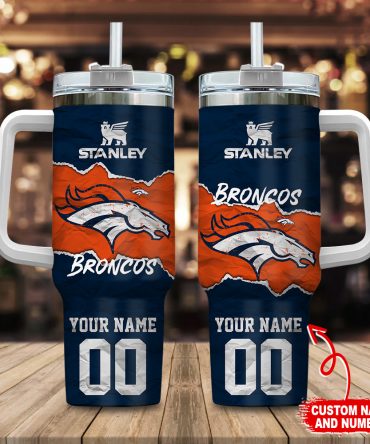 Customizable Broncos Tumbler with Handle - Your Name & Number