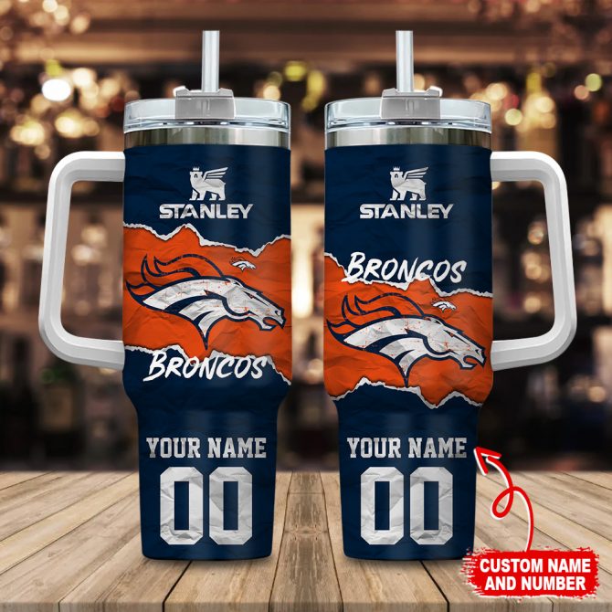 Customizable Broncos Tumbler with Handle - Your Name & Number