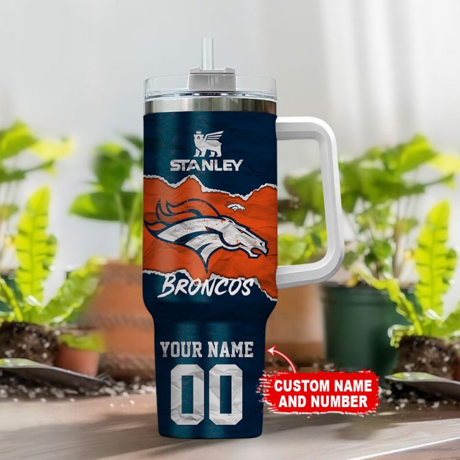 Customizable Broncos Tumbler with Handle - Your Name & Number - Image 2