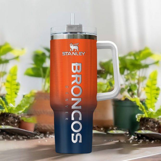 Custom Name Broncos Tumbler - Personalized Stanley Mug with Handle & Straw - Image 2