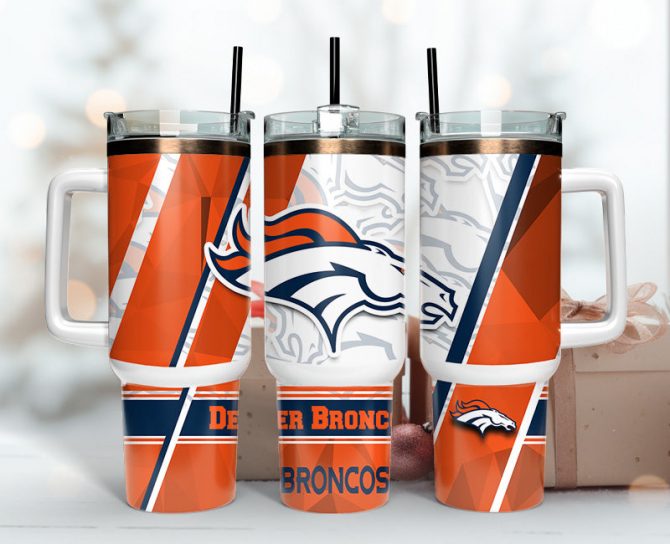 Denver Broncos Double-Wall Insulated Mug with Handle & Straw - Show Your Team Spirit