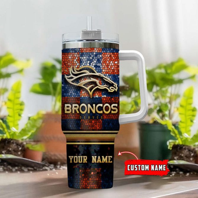 Customizable Broncos Tumbler - Personalized NFL Team Mug with Straw & Handle - Image 2