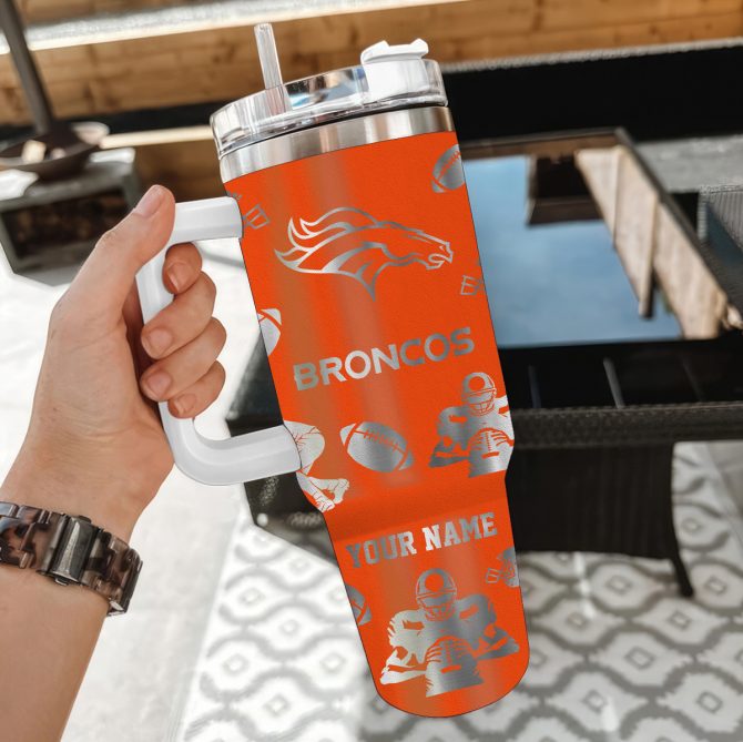 Customizable Broncos Tumbler with Handle - Personalized Football Gift - Image 2