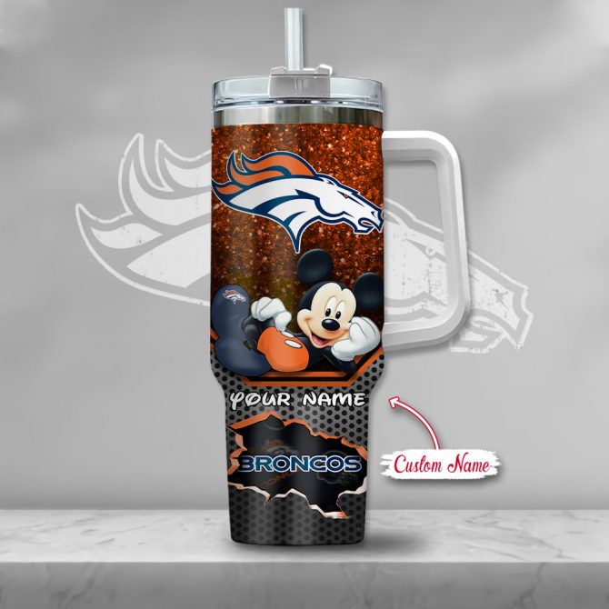 Custom Broncos Tumbler with Handle - Personalized Mickey Mouse Design - Image 2