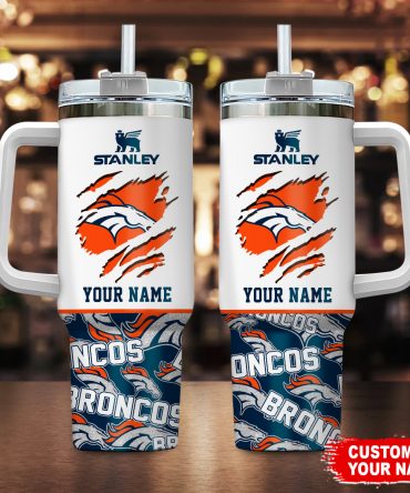 Customizable Stanley Broncos Tumbler with Handle - Personalized Name