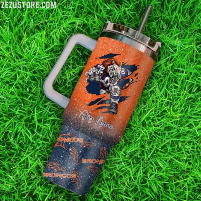 Personalized Broncos Tumbler with Handle - Custom Name Sports Fan Gift - Image 3