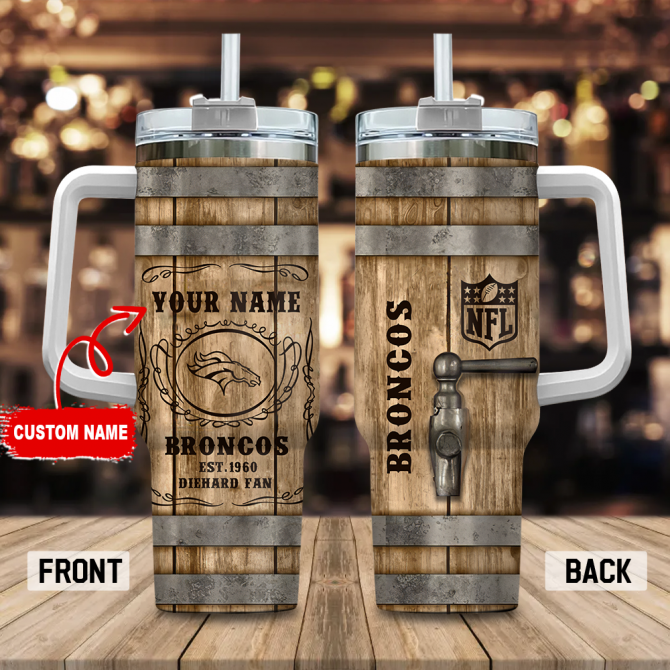 Custom Engraved Broncos Fan Mug with Handle & Straw - Perfect Gift for NFL Enthusiasts