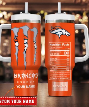 Customizable Broncos Energy Drink Tumbler with Handle - Personalized Gift