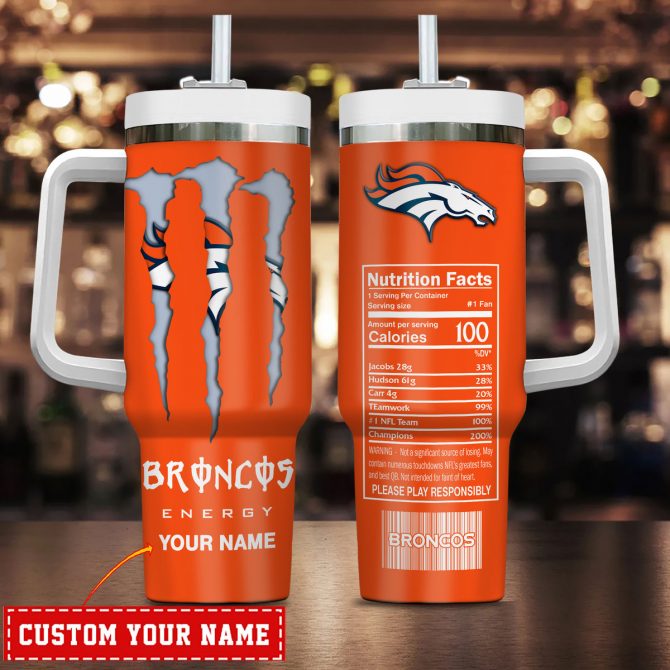 Customizable Broncos Energy Drink Tumbler with Handle - Personalized Gift