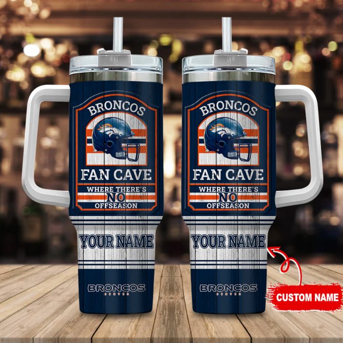 Custom Name Broncos Fan Cave Tumbler - Personalized NFL Drinkware
