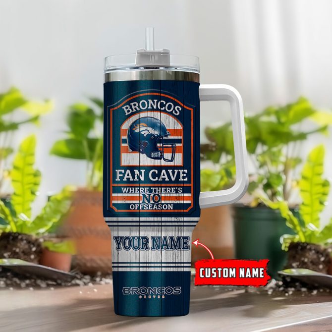 Custom Name Broncos Fan Cave Tumbler - Personalized NFL Drinkware - Image 2