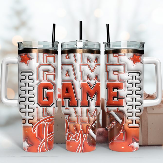 Game Day Double-Wall Tumbler with Handle and Straw - Perfect for Sports Fans