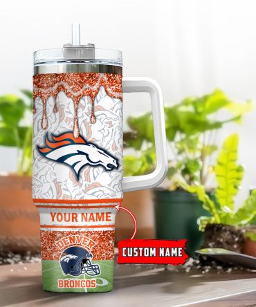 Custom Name Denver Broncos Glitter Tumbler with Handle - Perfect Gift for Fans
