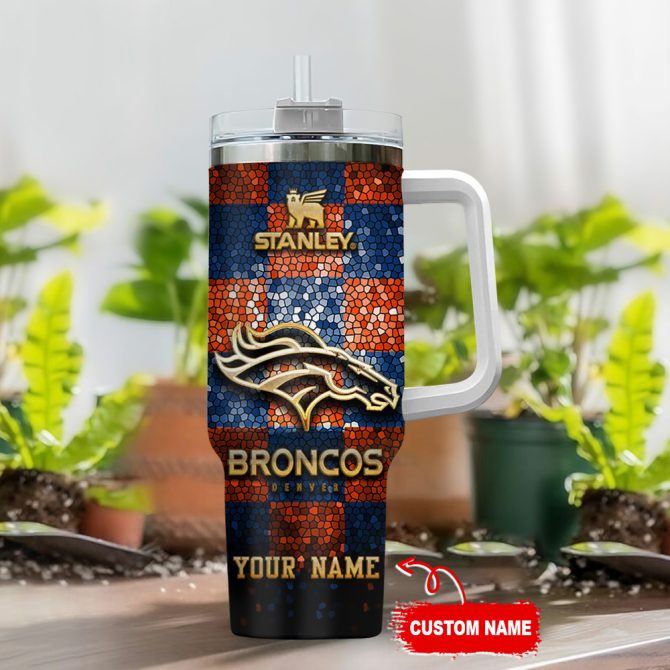Personalized Denver Broncos Mosaic Travel Mug - Custom Name - Image 2