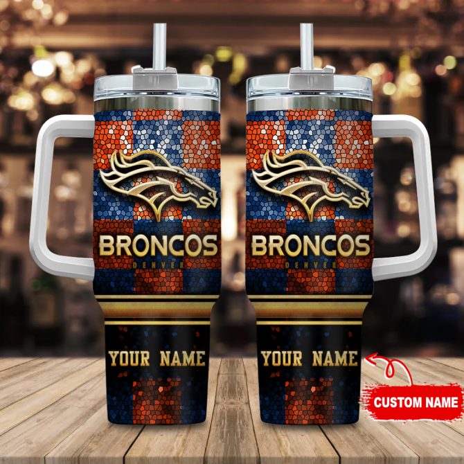 Customizable Broncos Tumbler with Handle and Straw - Personalized Sports Fan Gift