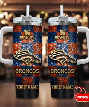 Personalized Denver Broncos Mosaic Travel Mug - Custom Name