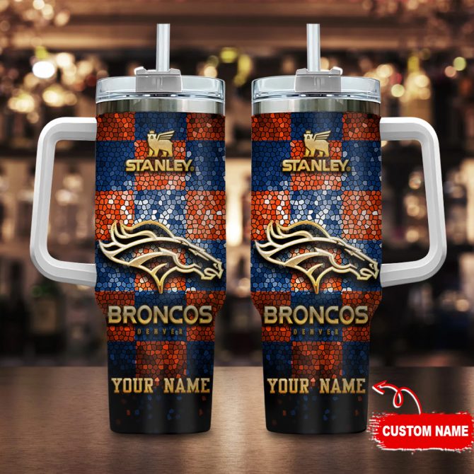 Personalized Denver Broncos Mosaic Travel Mug - Custom Name