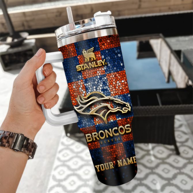 Personalized Denver Broncos Mosaic Travel Mug - Custom Name - Image 3