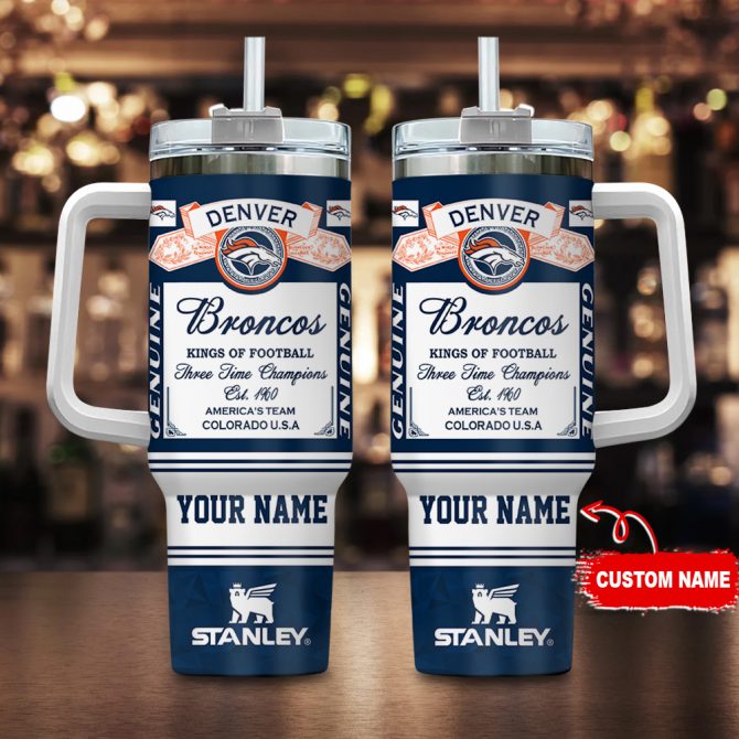 Personalized Denver Broncos Insulated Tumbler with Handle - Custom Name Gift