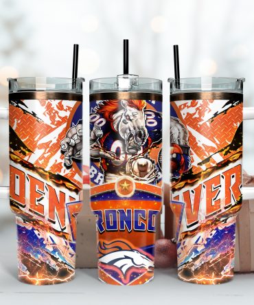Denver Broncos Themed Stainless Steel Tumbler with Straw & Handle - Ultimate Fan Gear