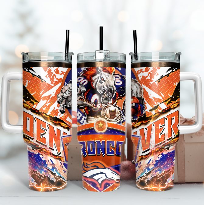 Denver Broncos Themed Stainless Steel Tumbler with Straw & Handle - Ultimate Fan Gear