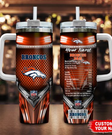 Custom Broncos Fan Mug - Personalized NFL Team Tumbler with Handle & Straw