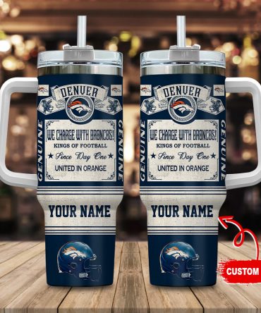 Custom Denver Broncos Tumbler with Handle - Personalized Football Fan Gift