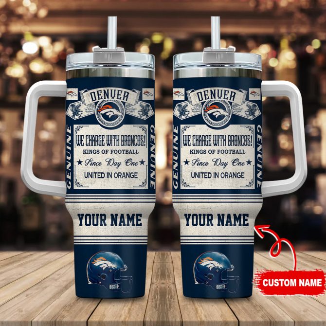 Custom Denver Broncos Tumbler with Handle - Personalized Football Fan Gift