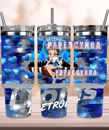 Stylish Blue Heart Tumbler with Cute Cartoon Design - Perfect for Travel