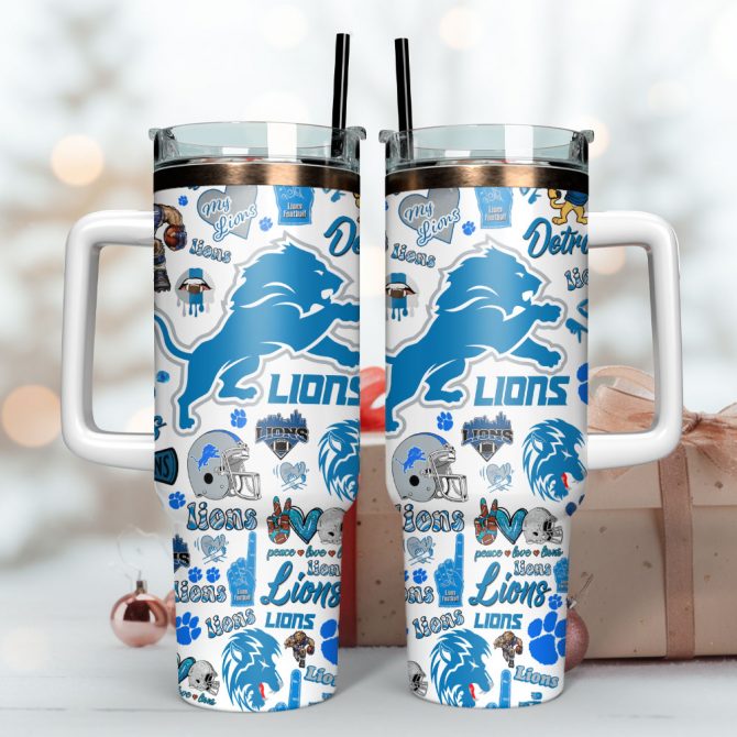 Detroit Lions Stainless Steel Tumbler with Handle & Straw - 40oz - Image 3