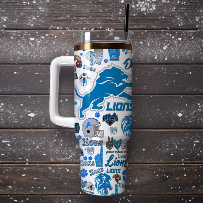 Detroit Lions Stainless Steel Tumbler with Handle & Straw - 40oz - Image 4