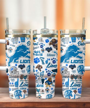 Detroit Lions Stainless Steel Tumbler with Handle & Straw - 40oz