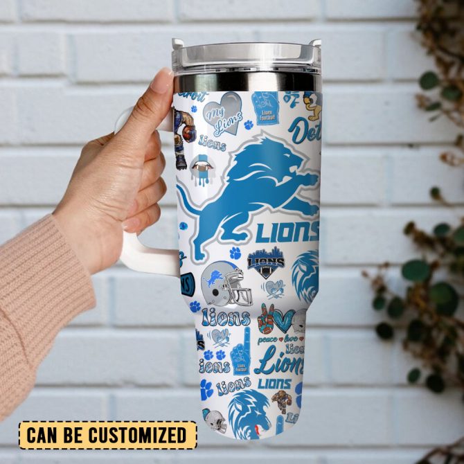 Detroit Lions Stainless Steel Tumbler with Handle & Straw - 40oz - Image 2