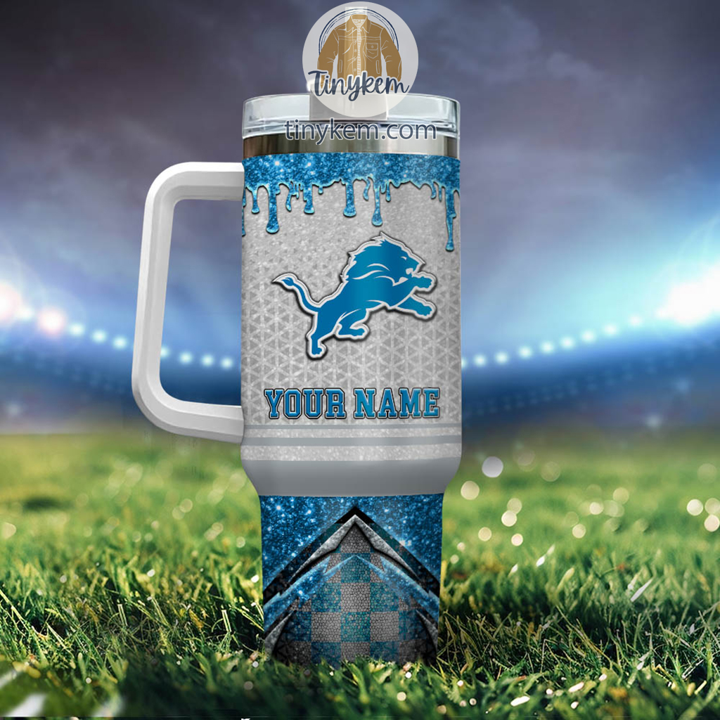 Personalized Lions Fan Tumbler with Handle - Custom Name Gift - Image 3