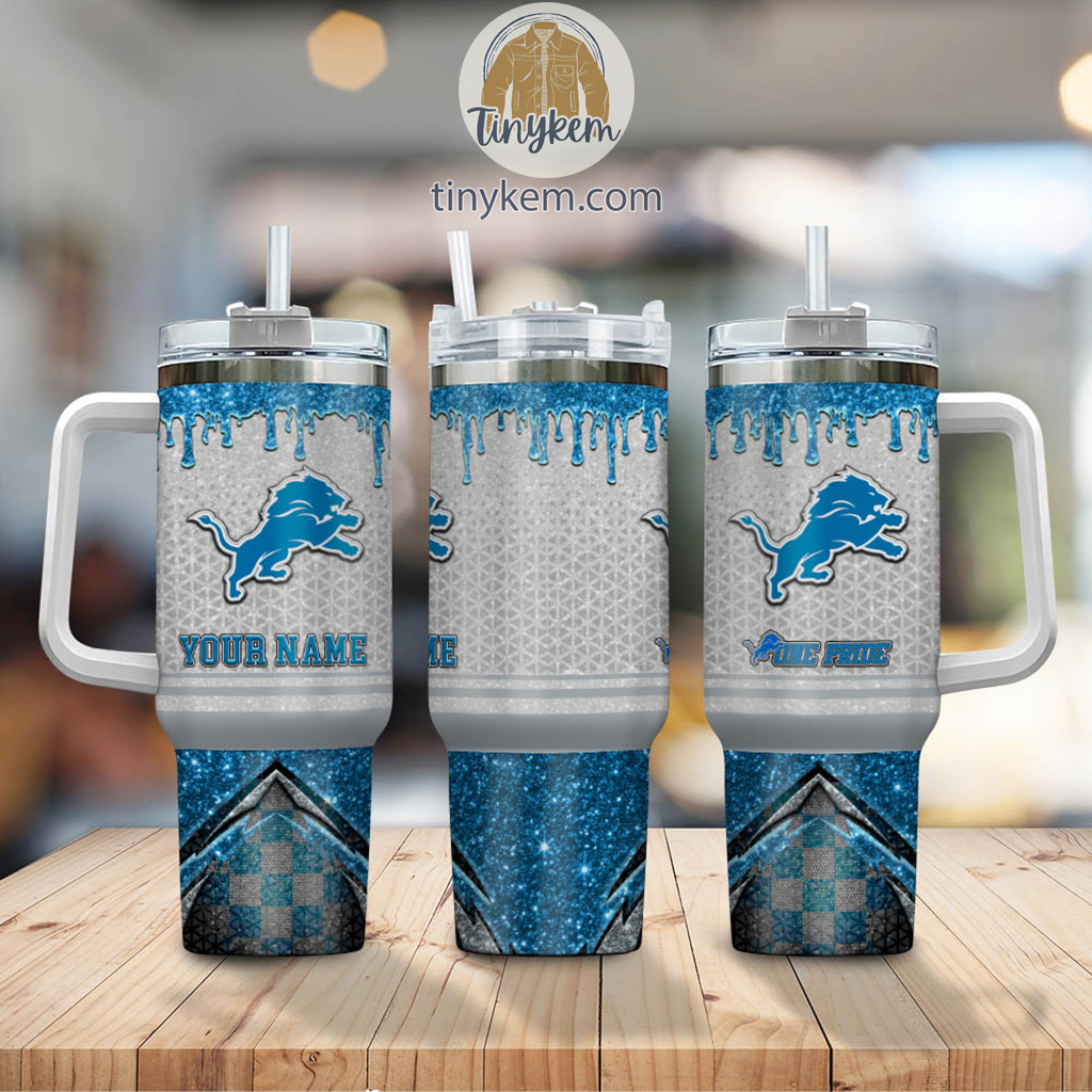 Personalized Lions Fan Tumbler with Handle - Custom Name Gift - Image 2
