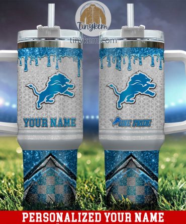 Personalized Lions Fan Tumbler with Handle - Custom Name Gift