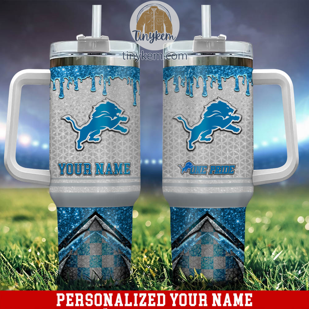 Personalized Lions Fan Tumbler with Handle - Custom Name Gift