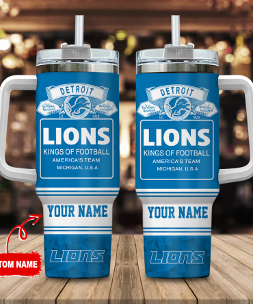 Custom Detroit Lions Tumbler with Handle - Personalized Football Fan Gift