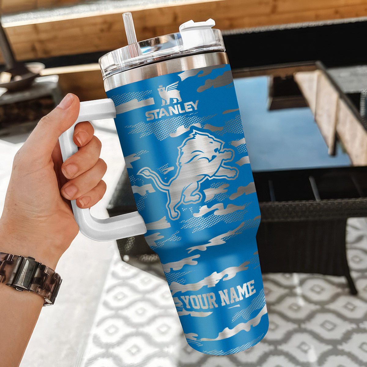 Personalized Detroit Lions Stainless Steel Tumbler with Handle & Straw - Image 3