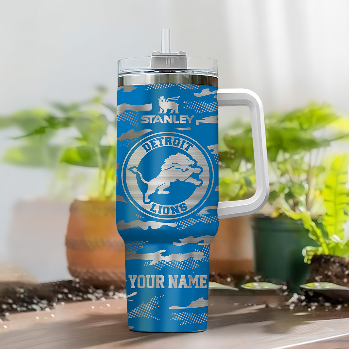 Personalized Detroit Lions Stainless Steel Tumbler with Handle & Straw - Image 2