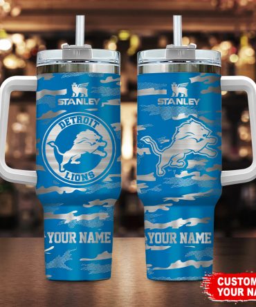Personalized Detroit Lions Stainless Steel Tumbler with Handle & Straw