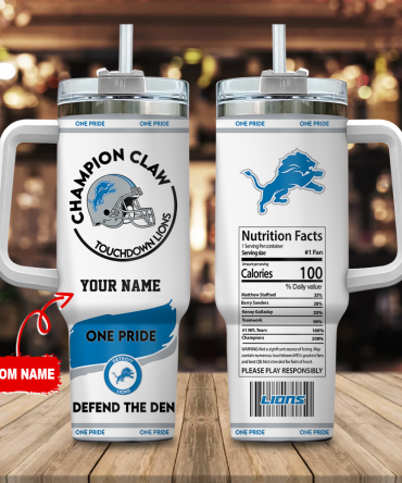 Custom Detroit Lions Tumbler - Personalized Fan Gift with Straw & Handle