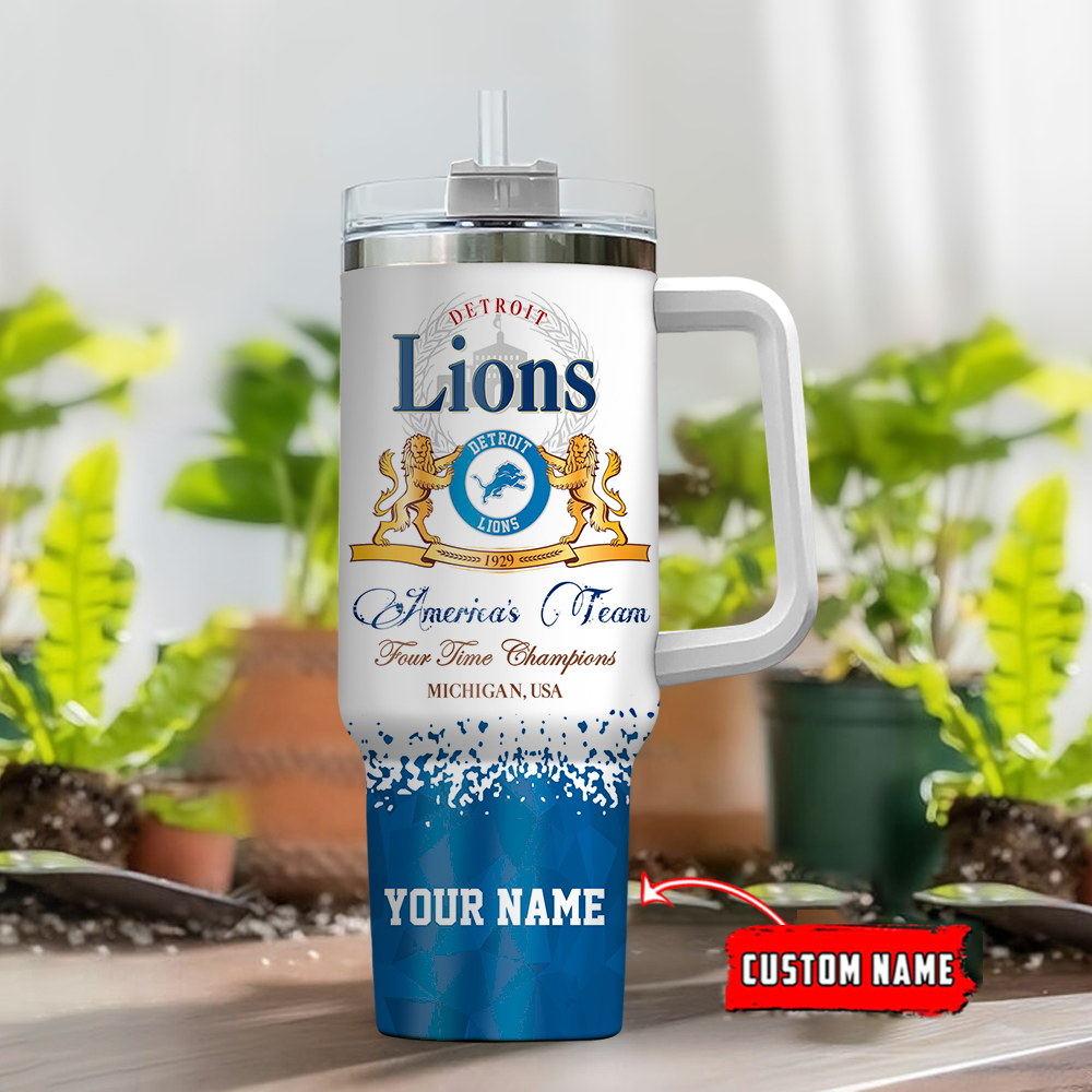 Custom Detroit Lions Tumbler with Handle - Personalized Fan Gift - Image 2
