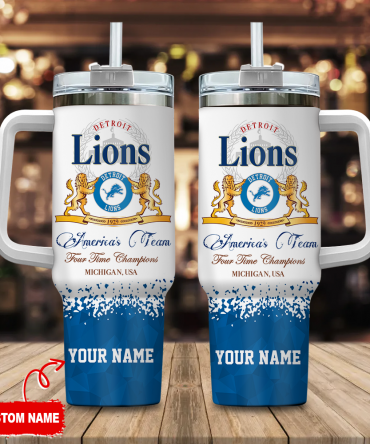 Custom Detroit Lions Tumbler with Handle - Personalized Fan Gift