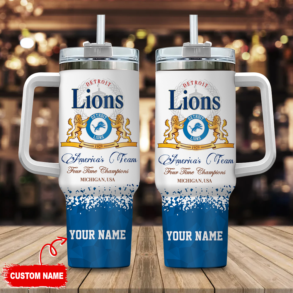 Custom Detroit Lions Tumbler with Handle - Personalized Fan Gift