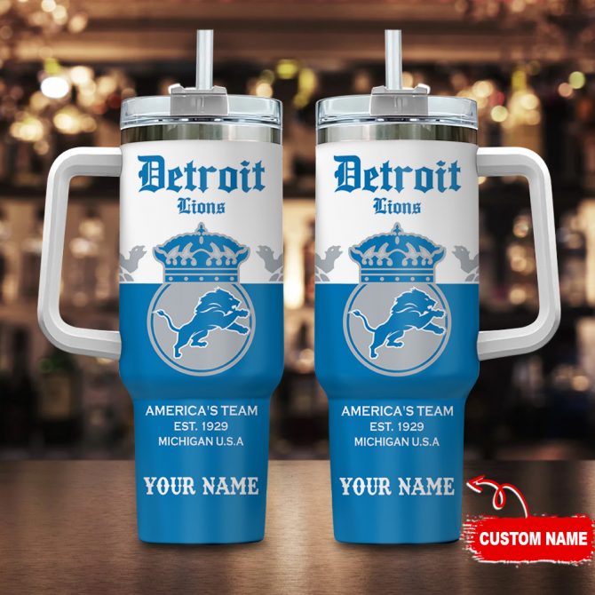 Custom Detroit Lions Tumbler with Handle – Personalized NFL Fan Gift