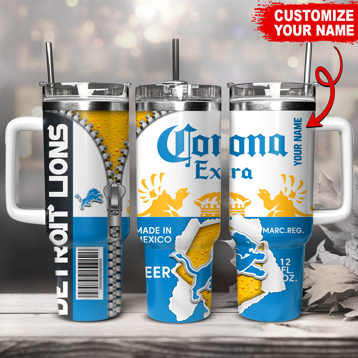 Customizable Detroit Lions Beer Mug - Personalized Name Premium Beer Mug Gift