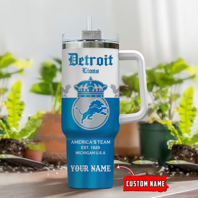 Custom Detroit Lions Tumbler with Handle – Personalized NFL Fan Gift - Image 2