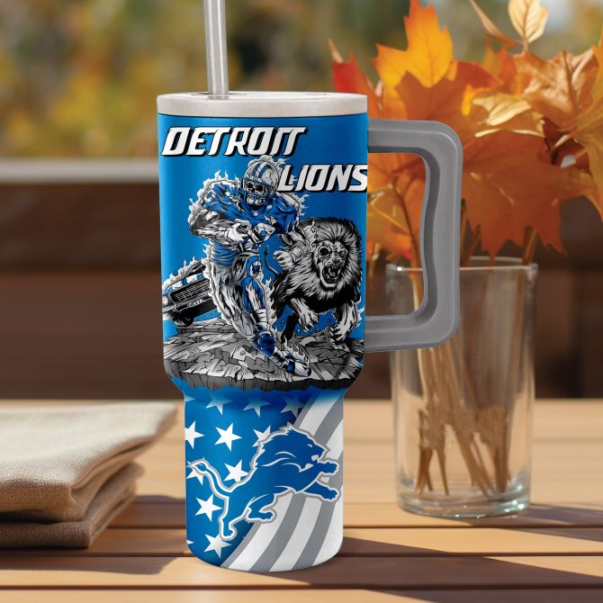 Detroit Lions Tumbler - One Pride Sports Fan Travel Mug with Handle - Image 2
