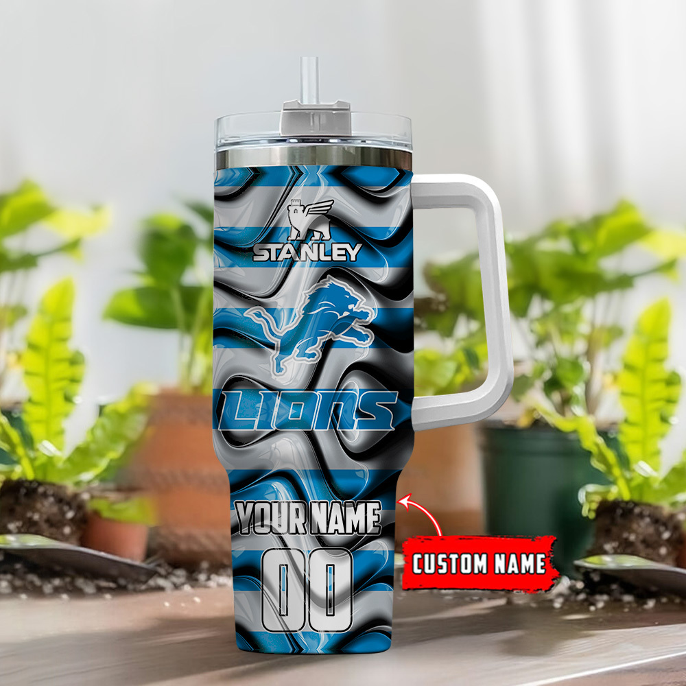 Custom Name Detroit Lions Tumbler with Handle - Personalized Gift Mug - Image 2